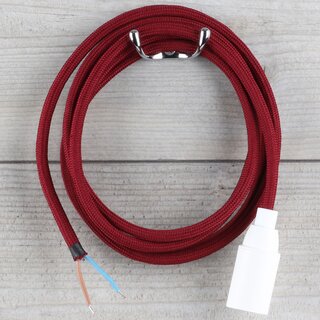 Textilkabel Lampenpendel 1-5m bordeaux mit E14 Fassung Kunststoff wei
