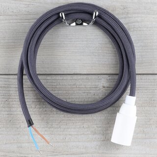 Textilkabel Lampenpendel 1-5m graphit-grau mit E14 Fassung Kunststoff wei