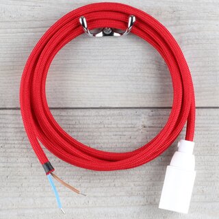 Textilkabel Lampenpendel 1-5m rot mit E14 Fassung Kunststoff wei