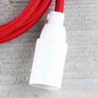 Textilkabel Lampenpendel 1-5m rot mit E14 Fassung Kunststoff wei