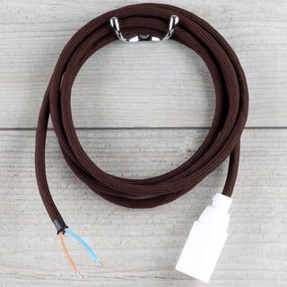 Textilkabel Lampenpendel 1-5m braun mit E14 Fassung Kunststoff wei