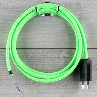 Textilkabel Anschlussleitung Zuleitung 1-5m neon-grn mit Euro-Flachstecker