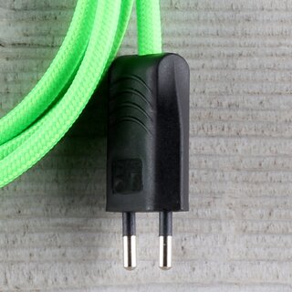Textilkabel Anschlussleitung Zuleitung 1-5m neon-grn mit Euro-Flachstecker
