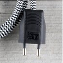 Textilkabel Anschlussleitung Zuleitung 1-5m schwarz-weiß Zick Zack mit Euro-Flachstecker