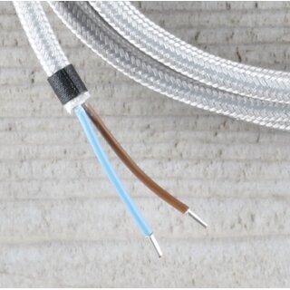 Textilkabel Anschlussleitung Zuleitung 1-5m silber mit Euro-Flachstecker