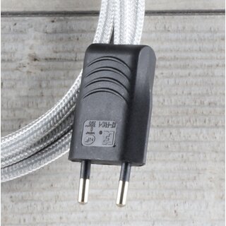 Textilkabel Anschlussleitung Zuleitung 1-5m silber mit Euro-Flachstecker