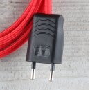 Textilkabel Anschlussleitung Zuleitung 1-5m rot mit Euro-Flachstecker