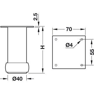 Hfele Mbelfu 80 mm rund mit Platte & Hheneinstellung, Aluminium