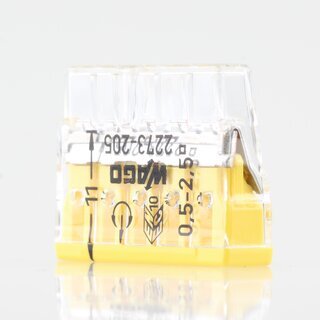 Wago 2273-205 Compact Verbindungsklemme 5-polig transparent/gelb fr NYM-J Kabel